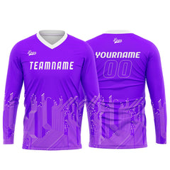 Kundenspezifisches Helllila Weiß Basketball Fußball Schießen langes T-Shirt für Erwachsene und Kinder