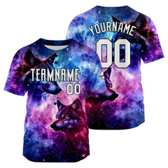 Benutzerdefinierte Baseball Jersey Personalisierte Baseball Shirt genäht und Druck Sternenhimmel Wolf