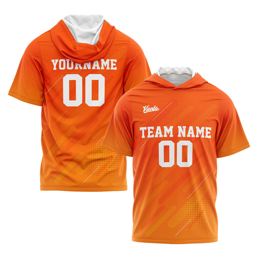 Benutzerdefinierte Orange Kurzarm-Kapuzenpullover für Männer Frauen Hemden mit Kapuzen gedruckt Name Logo