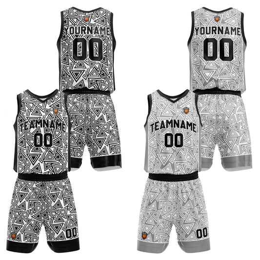 Benutzerdefinierte Weiß Schwarz Reversible Basketball Jersey Personalisierte Name Nummernlogo drucken