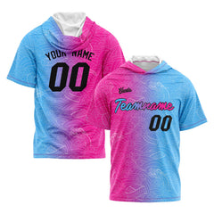 Benutzerdefinierte Rosa Hellblau Kurzarm-Kapuzenpullover für Männer Frauen Hemden mit Kapuzen gedruckt Name Logo