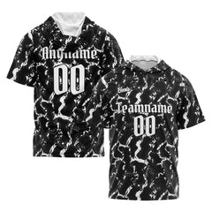 Benutzerdefinierte Schwarz Weiß Kurzarm-Kapuzenpullover für Männer Frauen Hemden mit Kapuzen gedruckt Name Logo