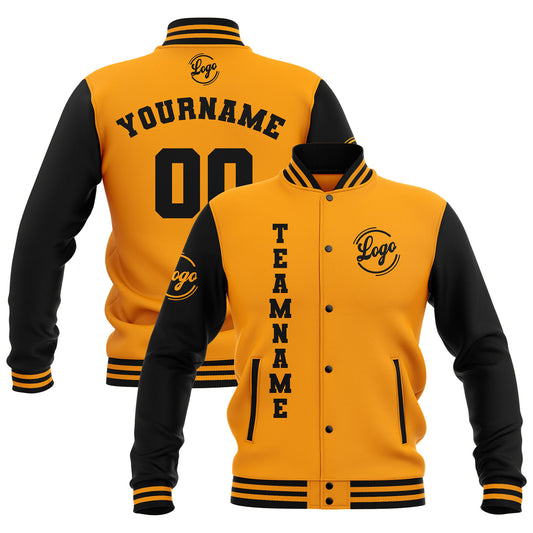 Benutzerdefiniert Schwarz Gelb Wasserdichte Varsity Jacken Personalisiert genäht Name Nummer Logo zu Letterman Jacken
