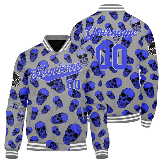 Benutzerdefinierte Blau Varsity-Jacke. Letterman-Jacke für Männer, Frauen und Jugendliche