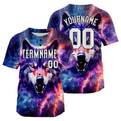 Benutzerdefinierte Baseball Jersey Personalisierte Baseball Shirt genäht und Druck Sternenhimmel Wolf