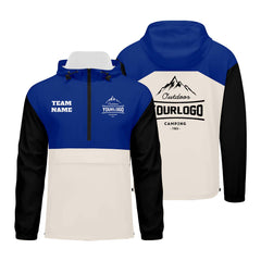 Anpassbare Blau Creme Schwarz Winddichte Softshell Kapuzenjacke - Vollverschluss, Logo- & Text-Druck