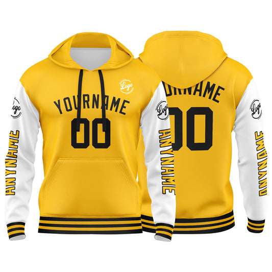 Benutzerdefinierter Gelb Weiß Hoodie für Mann, Frau, Mädchen, Junge. Drucken Sie Ihr Logo, Ihren Namen und Ihre Nummer