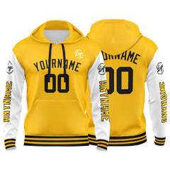 Benutzerdefinierter Gelb Weiß Hoodie für Mann, Frau, Mädchen, Junge. Drucken Sie Ihr Logo, Ihren Namen und Ihre Nummer