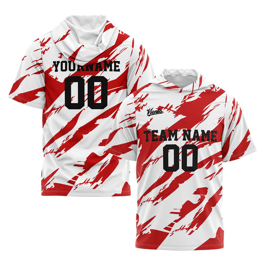 Benutzerdefinierte Weiß Rot Kurzarm-Kapuzenpullover für Männer Frauen Hemden mit Kapuzen gedruckt Name Logo