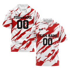 Benutzerdefinierte Weiß Rot Kurzarm-Kapuzenpullover für Männer Frauen Hemden mit Kapuzen gedruckt Name Logo