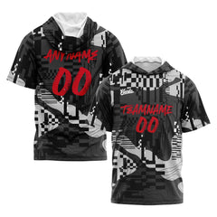 Benutzerdefinierte Schwarz Grau Rot Kurzarm-Kapuzenpullover für Männer Frauen Hemden mit Kapuzen gedruckt Name Logo