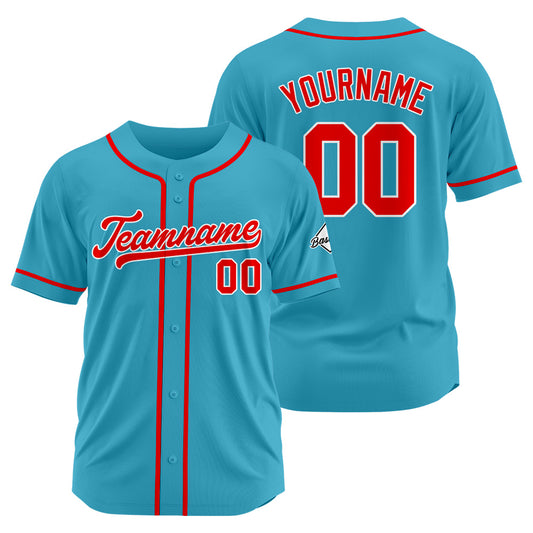 Benutzerdefinierte Authentisch Baseball-Trikot Hellblau-Rot