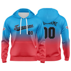 Benutzerdefinierter Verlauf Hoodie für Mann, Frau, Mädchen, Junge. Drucken Sie Ihr Logo, Ihren Namen und Ihre Nummer Blau Rot