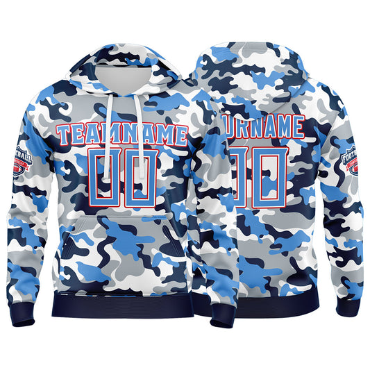 Benutzerdefinierter Sweatshirt-Hoodie für Mann, Frau, Mädchen, Junge. Drucken Sie Ihr Logo, Ihren Namen und Ihre Nummer Hellblau-Marineblau