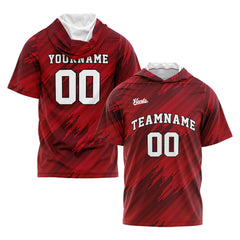 Benutzerdefinierte Rot Kurzarm-Kapuzenpullover für Männer Frauen Hemden mit Kapuzen gedruckt Name Logo