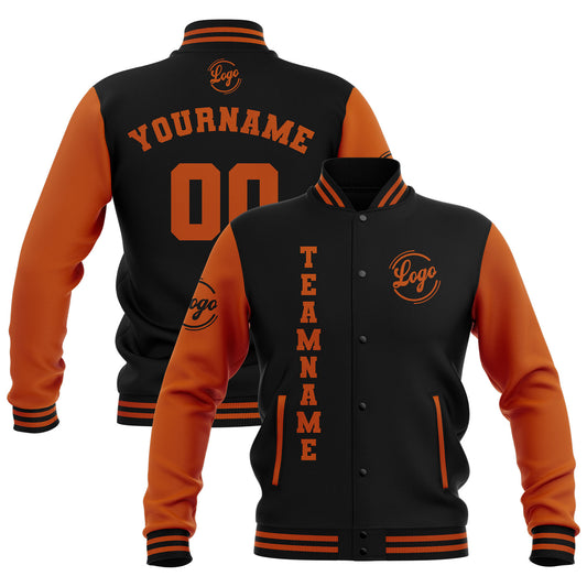 Benutzerdefiniert Schwarz Dunkel Orange Wasserdichte Varsity Jacken Personalisiert genäht Name Nummer Logo zu Letterman Jacken