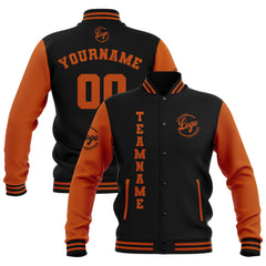 Benutzerdefiniert Schwarz Dunkel Orange Wasserdichte Varsity Jacken Personalisiert genäht Name Nummer Logo zu Letterman Jacken