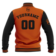 Benutzerdefiniert Schwarz Dunkel Orange Wasserdichte Varsity Jacken Personalisiert genäht Name Nummer Logo zu Letterman Jacken