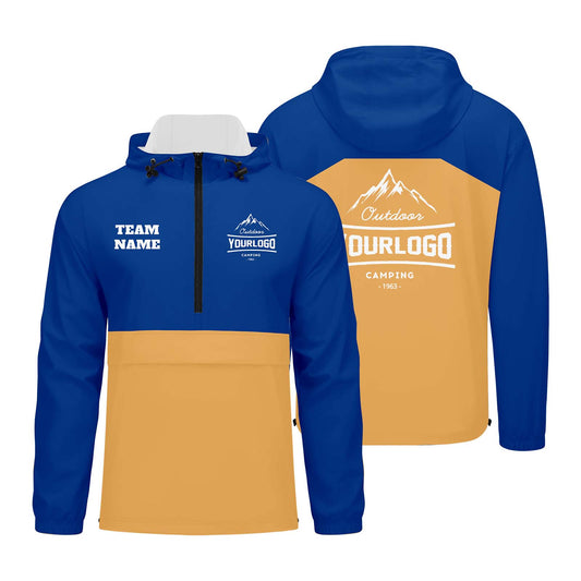 Anpassbare Blau Hellorange Winddichte Softshell Kapuzenjacke - Vollverschluss, Logo- & Text-Druck