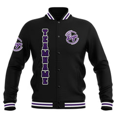 Benutzerdefiniert Schwarz Lila Weiß Wasserdichte Varsity Jacken Personalisiert genäht Name Nummer Logo zu Letterman Jacken