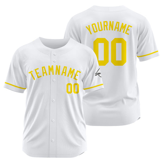 Benutzerdefinierte Authentisch Baseball-Trikot Weiß Gelb