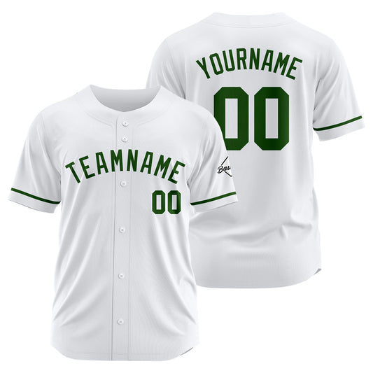 Benutzerdefinierte Authentisch Baseball-Trikot weiß-Dunkelgrün