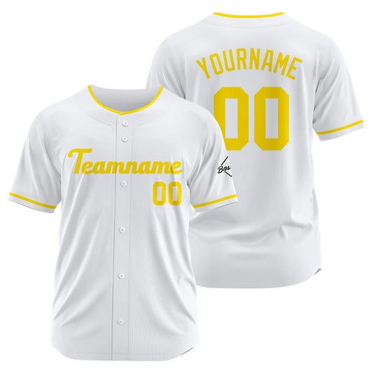 Benutzerdefinierte Authentisch Baseball-Trikot Weiß Gelb
