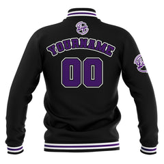 Benutzerdefiniert Schwarz Lila Weiß Wasserdichte Varsity Jacken Personalisiert genäht Name Nummer Logo zu Letterman Jacken