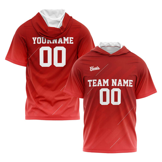 Benutzerdefinierte Rot Kurzarm-Kapuzenpullover für Männer Frauen Hemden mit Kapuzen gedruckt Name Logo