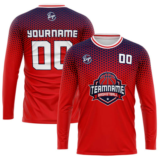 Kundenspezifisches Basketball Fußball Schießen langes T-Shirt für Erwachsene und Kinder Marine&Rot