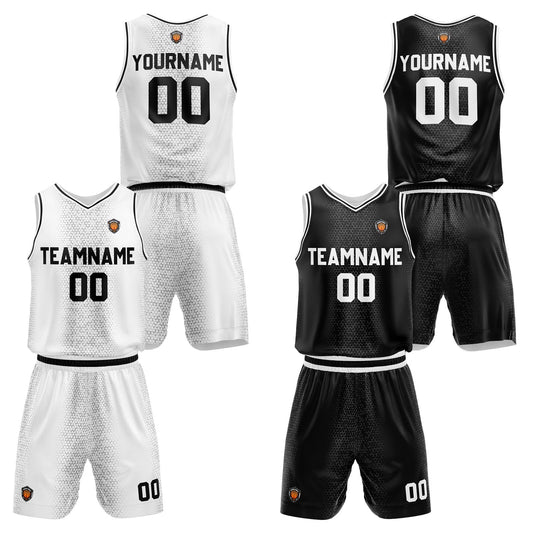 Benutzerdefinierte Weiß Schwarz Reversible Basketball Jersey Personalisierte Name Nummernlogo drucken