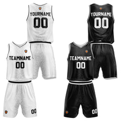 Benutzerdefinierte Weiß Schwarz Reversible Basketball Jersey Personalisierte Name Nummernlogo drucken