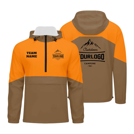 Anpassbare Braun Orange Winddichte Softshell Kapuzenjacke - Vollverschluss, Logo- & Text-Druck