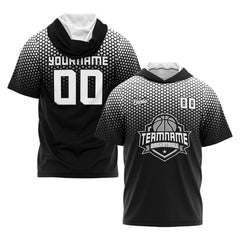 Benutzerdefinierte Schwarz Weiß Kurzarm-Kapuzenpullover für Männer Frauen Hemden mit Kapuzen gedruckt Name Logo