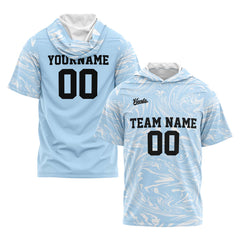Benutzerdefinierte Hellblau Kurzarm-Kapuzenpullover für Männer Frauen Hemden mit Kapuzen gedruckt Name Logo