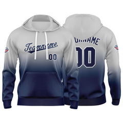 Benutzerdefinierter Verlauf Hoodie für Mann, Frau, Mädchen, Junge. Drucken Sie Ihr Logo, Ihren Namen und Ihre Nummer Grau Marine