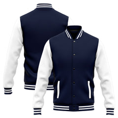 Benutzerdefinierte Varsity-Jacke. Letterman-Jacke für Männer, Frauen und Jugendliche Marine Weiß