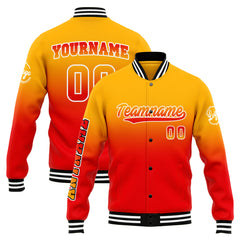 Benutzerdefinierte Verlauf Varsity-Jacke. Letterman-Jacke Hellorange Rot