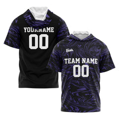 Benutzerdefinierte Schwarz Lila Kurzarm-Kapuzenpullover für Männer Frauen Hemden mit Kapuzen gedruckt Name Logo