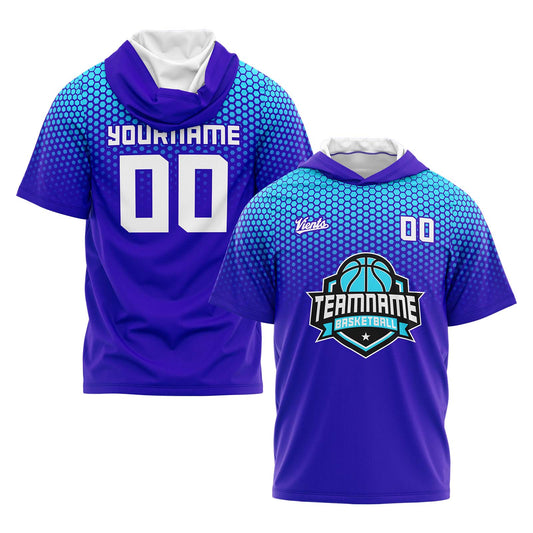 Benutzerdefinierte Violettes Licht Kurzarm-Kapuzenpullover für Männer Frauen Hemden mit Kapuzen gedruckt Name Logo