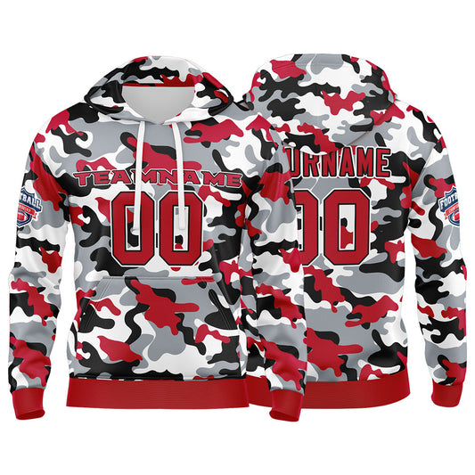 Benutzerdefinierter Sweatshirt-Hoodie für Mann, Frau, Mädchen, Junge. Drucken Sie Ihr Logo, Ihren Namen und Ihre Nummer Rot schwarz