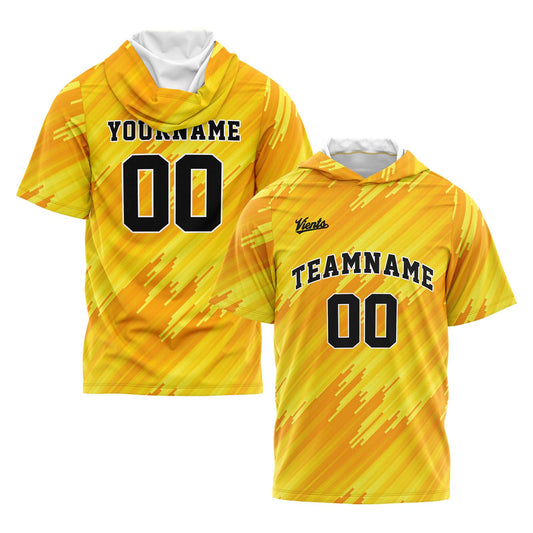 Benutzerdefinierte Gelb Kurzarm-Kapuzenpullover für Männer Frauen Hemden mit Kapuzen gedruckt Name Logo