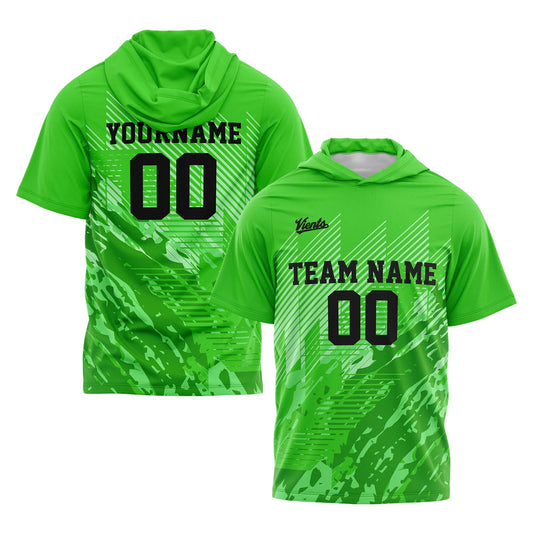 Benutzerdefinierte Grün Kurzarm-Kapuzenpullover für Männer Frauen Hemden mit Kapuzen gedruckt Name Logo