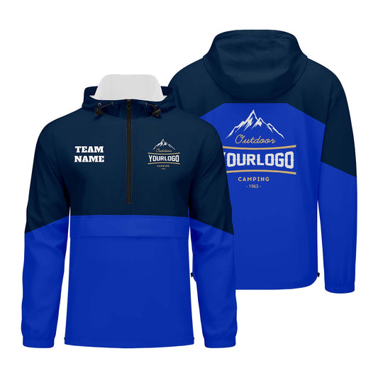Anpassbare Marine Blau Winddichte Softshell Kapuzenjacke - Vollverschluss, Logo- & Text-Druck