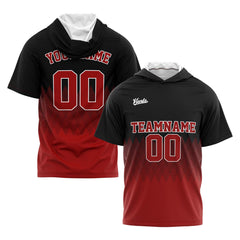 Benutzerdefinierte Rot Schwarz Kurzarm-Kapuzenpullover für Männer Frauen Hemden mit Kapuzen gedruckt Name Logo