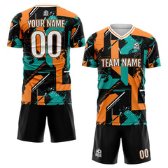 Benutzerdefinierte Aqua Orange Fußball Trikots für Männer Frauen Personalisierte Fußball Uniformen für Erwachsene und Kind