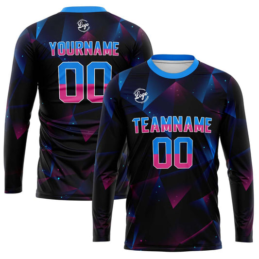 Kundenspezifisches Basketball Fußball Schießen langes T-Shirt für Erwachsene und Kinder Schwarz&Hellblau