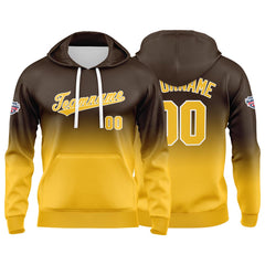 Benutzerdefinierter Verlauf Hoodie für Mann, Frau, Mädchen, Junge. Drucken Sie Ihr Logo, Ihren Namen und Ihre Nummer Braun Gelb