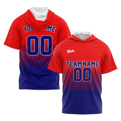 Benutzerdefinierte Rot Königlich Kurzarm-Kapuzenpullover für Männer Frauen Hemden mit Kapuzen gedruckt Name Logo