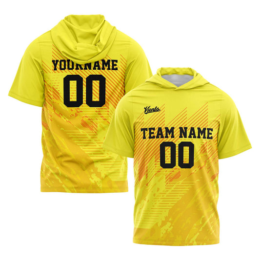 Benutzerdefinierte Gelb Kurzarm-Kapuzenpullover für Männer Frauen Hemden mit Kapuzen gedruckt Name Logo